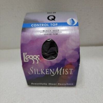 L’eggs Panty Hose Silken Mist Control Top Size Q Black Sheer Toe 2000 NOS